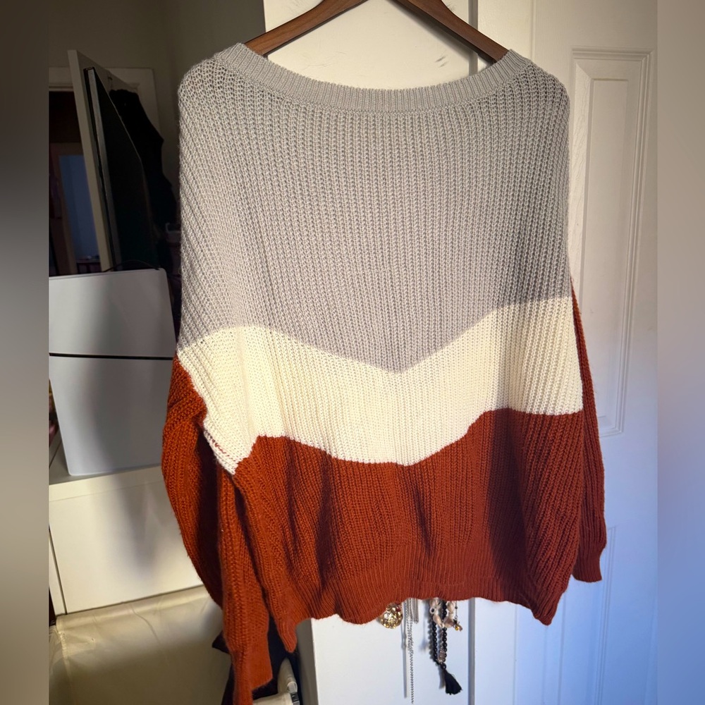 Chevron color block oversized knit sweater